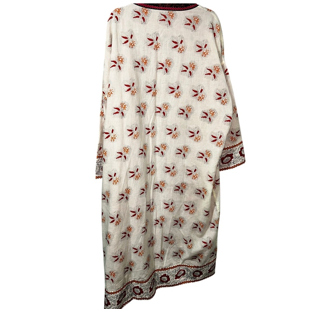 J.Jill Pure Jill Womens Kimono Robe XS/S Floral Block Print Duster Pink Cream - Picture 6 of 6